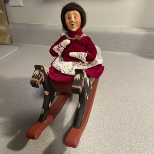 1990 Byers Choice The Carolers Girl on Rocking Horse Missing Teddy Bear Vintage